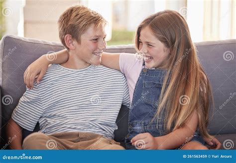 Love, Family and Sister with Brother on a Sofa, Laughing and Relax ...