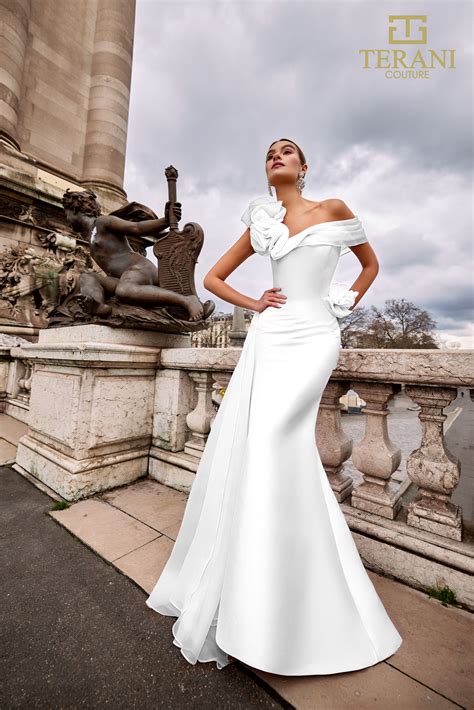 242M3342 Stretch Mikado Off-Shoulder Asymmetric Dress