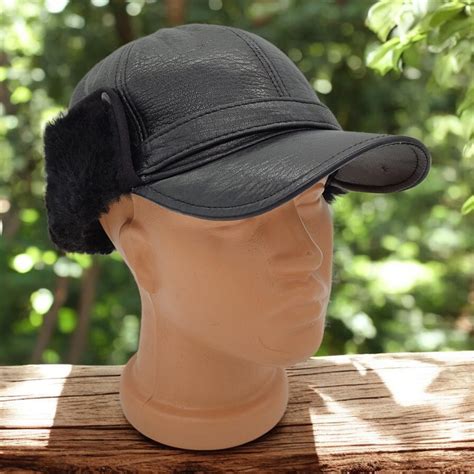 Genuine Leather Winter Hat With Furry Ear Flaps - Etsy