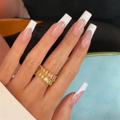 White French Tip Nails Square Long at Helen Ball blog