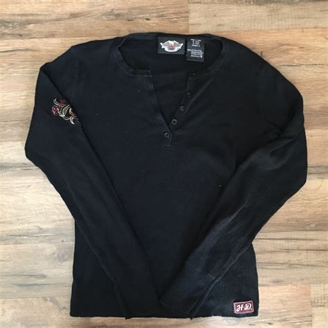 Harley Davidson Women's Henley Long Sleeve Black Shir… - Gem