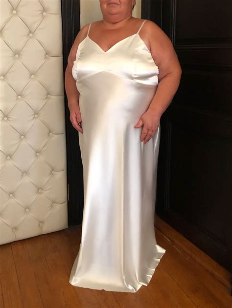 Plus Size Ivory Maxi Silk Satin Dress,cream Extra Full Length Slip ...