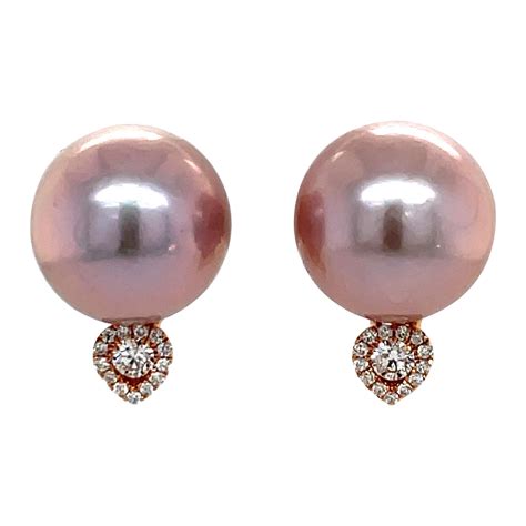 Pink Freshwater Pearl Diamond Drop Earrings 0.57 Carat 18 Karat Rose ...