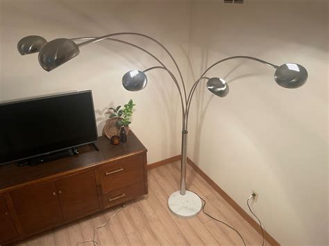 Vintage Lamp Mid Century Chrome Five Arm Arc Floor Lamp With White ...
