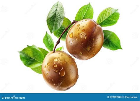 A Beautiful Closeup of Ripe Golden Plums with Dew Drops, Leaves ...