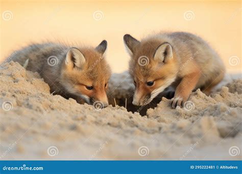 Foxes Digging Holes in a Sand Field Stock Image - Image of holes, habitat: 295222481