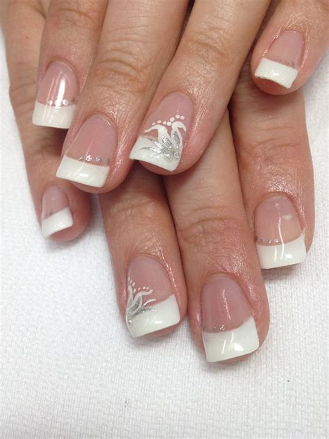 Beautiful bridal nails!! So pretty!! White tips, rhinestone & pearl ...