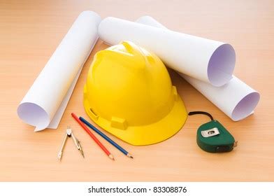 Drawings Hard Hat On Desk Stock Photo 83308876 | Shutterstock