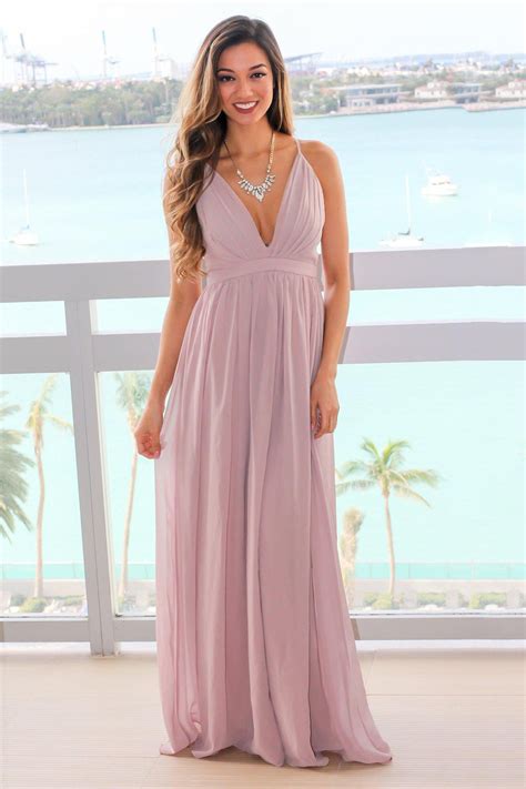 Tan Maxi Dress with Criss Cross Back and Pleated Top | Maxi Dresses ...
