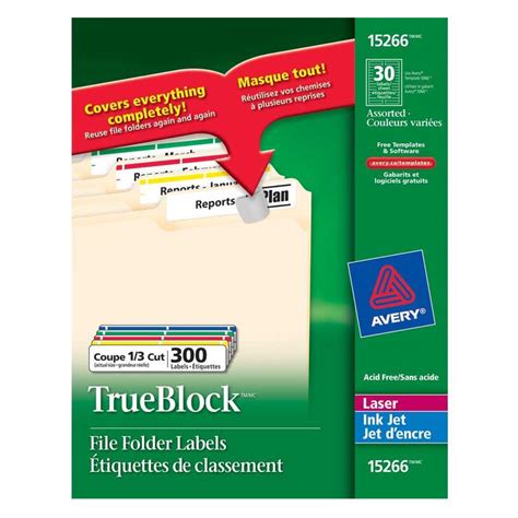 Avery® TrueBlock™ Laser/Inkjet File Folder Labels, 3-7/16" x 2/3", 300 ...