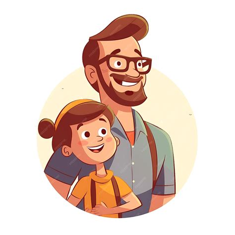Happy Father and Daughter Smiling Together in Cartoon Illustration | Premium AI-generated image