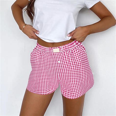 CALAFEBILA Cotton Bermuda Shorts for Women Plus Size Plaid Elastic ...