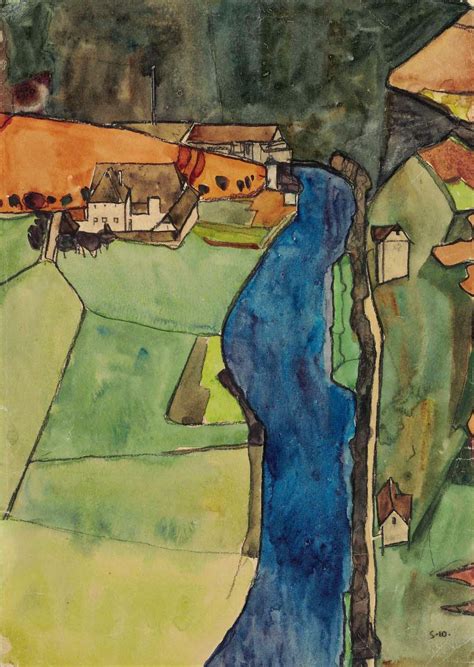 “Egon Schiele (1890-1918) Town on the Blue River, Krumau (1910) gouache ...