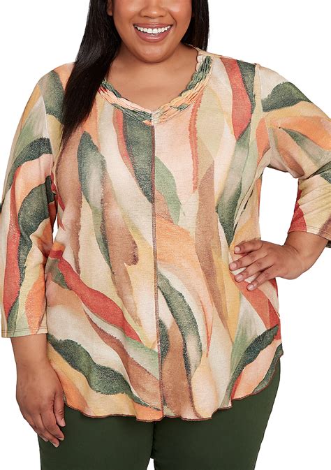 Alfred Dunner Plus Size Mount Laurel Stained Glass Shimmer Top | Belk