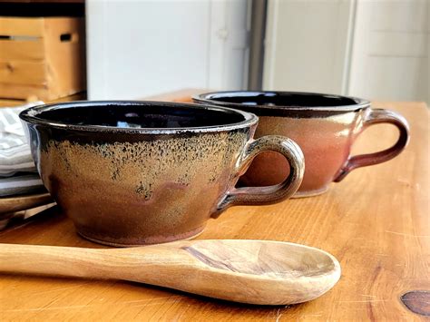 Handmade Ceramic Soup Bowl with Handles – Mahogany Black Pottery – The ...