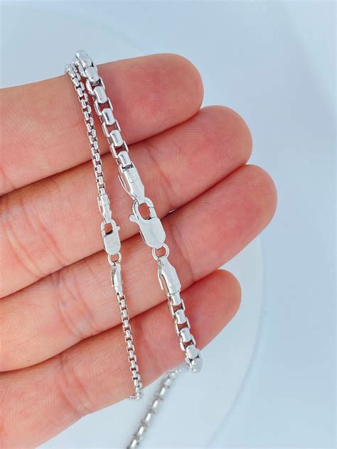 Solid 14K White Gold Box Chain Necklace, WHITE GOLD Layering Box Chain ...
