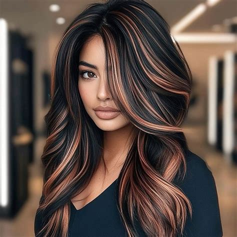 Light brown with warm red tones on black hair | Hair streaks, Curly ...