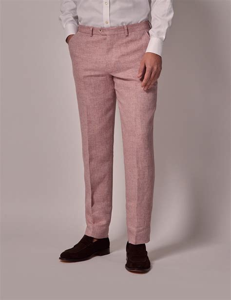 Men's Pink Herringbone Linen Tailored Fit Italian Hemmed Pants - 1913 ...