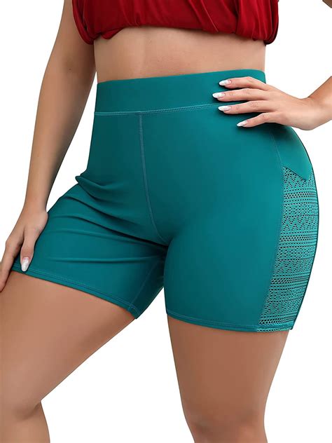 Charmo Women Plus Size Swim Short Mesh Board Shorts High Waisted Boyleg ...