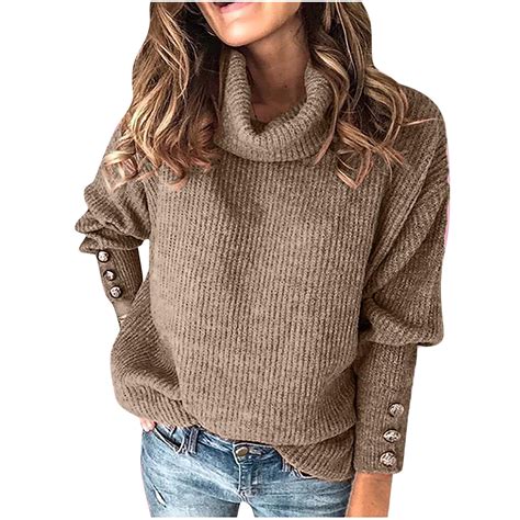 Cowl Neck Sweaters For Women Long Sleeve Loose Casual Ribbed Knit ...