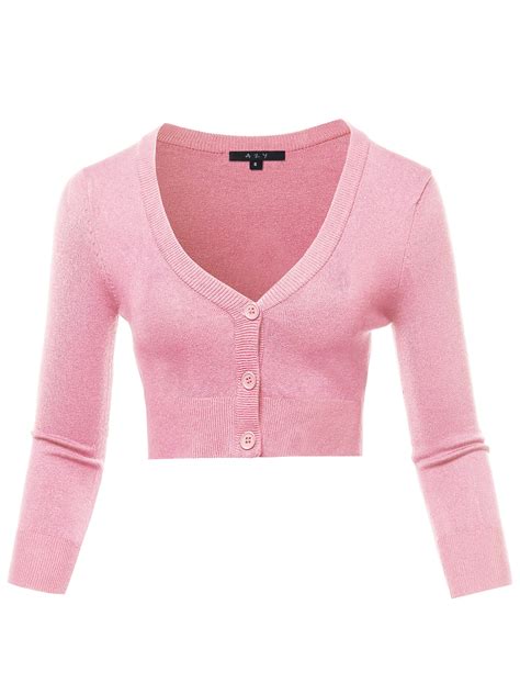 A2Y Women's Solid Cropped Bolero 3/4 Sleeve Button Down V-Neck Cardigan ...