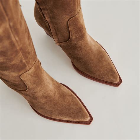 Raj Boots in Brown Suede | Women's Brown Suede Knee-High Boots | Below ...