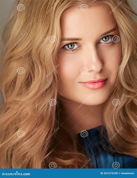 Beauty and Femininity, Beautiful Blonde Woman with Long Blond Hair, Natural Portrait Stock Photo ...