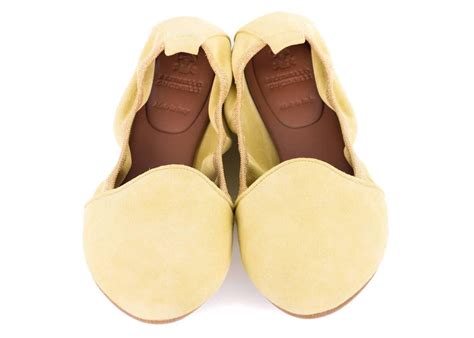 Brunello Cucinelli Pale Yellow Suede Glitter Trimmed Ballet Flats For ...