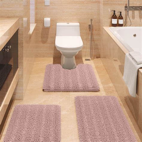 Amazon.com: Striped Dusty Pink Bathroom Rug Set 3 Pieces Ultra Soft ...
