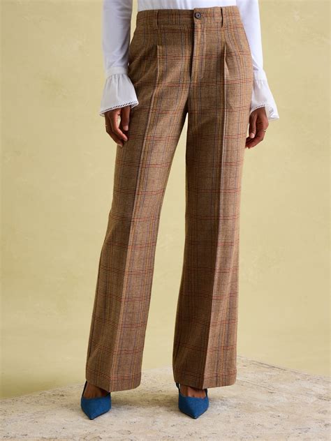 Foxley Brown Check Wool Rich Wide Leg Tweed Trousers | Joules