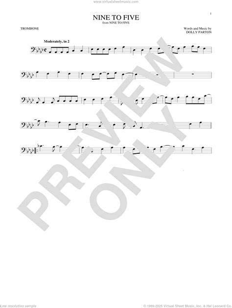 Nine To Five sheet music for trombone solo (PDF-interactive)