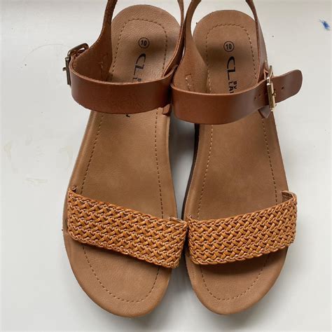 tan and brown woven sandals. women's size 10, only... | Depop