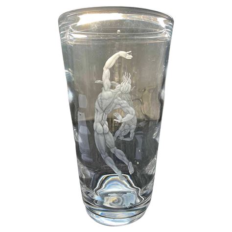 "Two Divers", Quintessential Art Deco Glass Vase with Male Nudes by Lindstrand For Sale at 1stDibs