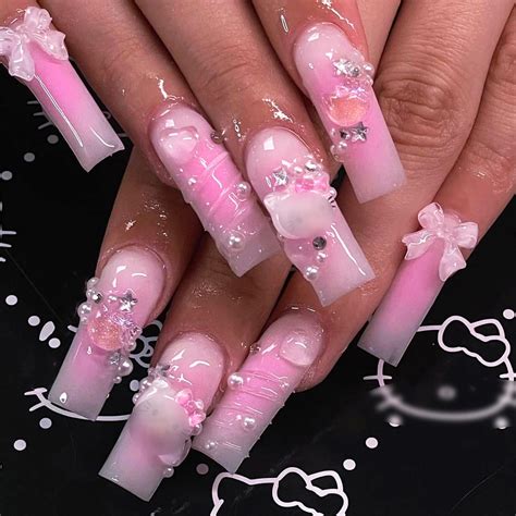 Amazon.com: 24Pcs Pink Press on Nails Long Square Fake Nails with Cute ...