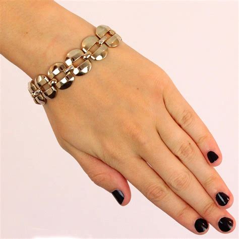 Chunky Vintage Monet Gold Tone Link Bracelet, 1950s Monet Articulated ...