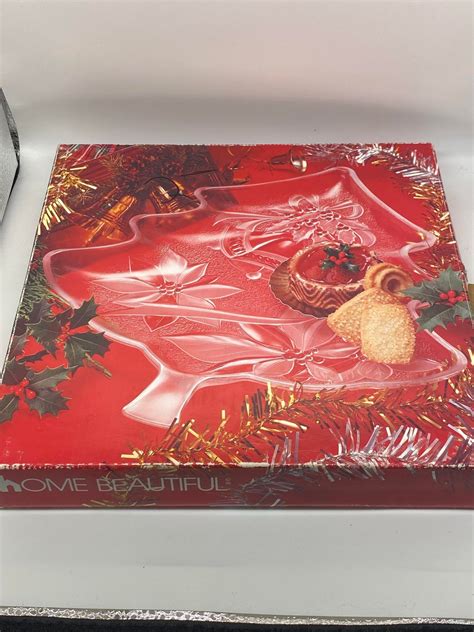 Vintage NIB Home Beautiful Crystal Christmas Tree Shape Serving Platter ...