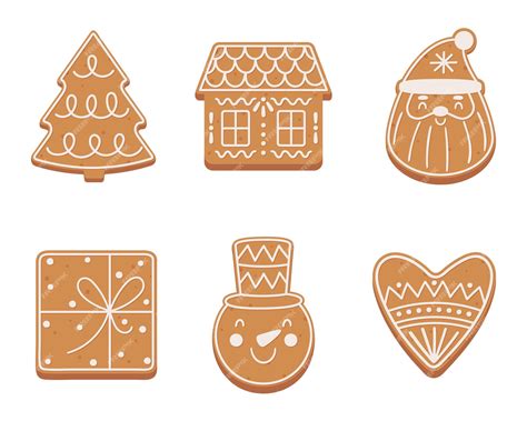 Premium Vector | Set of christmas gingerbread cookies in flat cartoon style