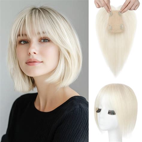 REECHO Human Hair Toppers with Bangs, Thick Hair Volume Topper ...