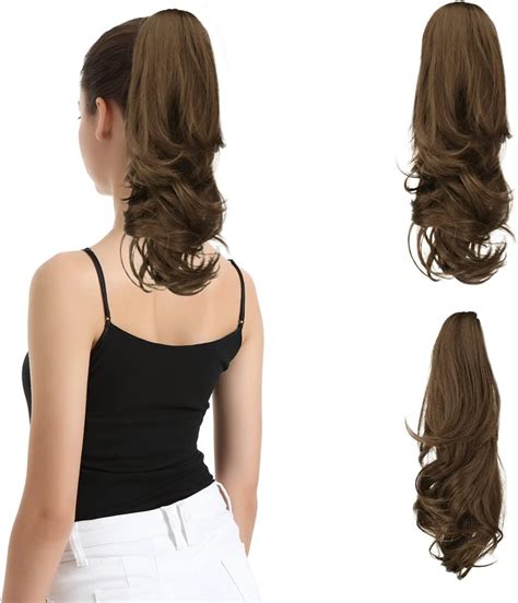 BARSDAR 13 Inch Curly Clip in Ponytail Extensions Natural Wavy Claw ...