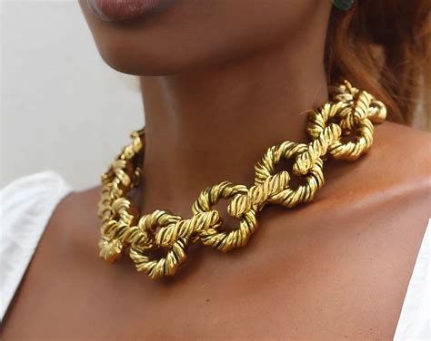 Chunky Gold Necklace Gold Statement Necklace Gold Vintage Necklace ...