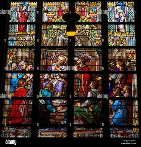 Stained Glass Window depicting the Sacrament of Confession or Penance ...