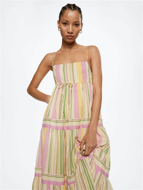 Buy MANGO Cream Coloured & Green Striped A Line Maxi Dress - Dresses ...