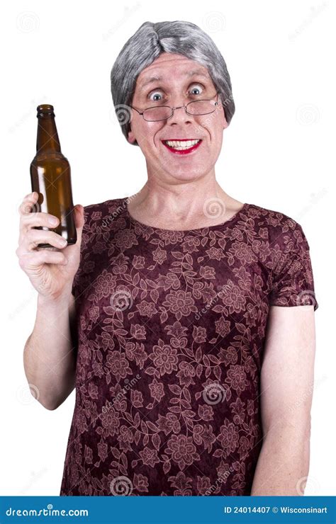 Funny Ugly Mature Senior Woman Drunk Drinking Beer Stock Image | CartoonDealer.com #24014407