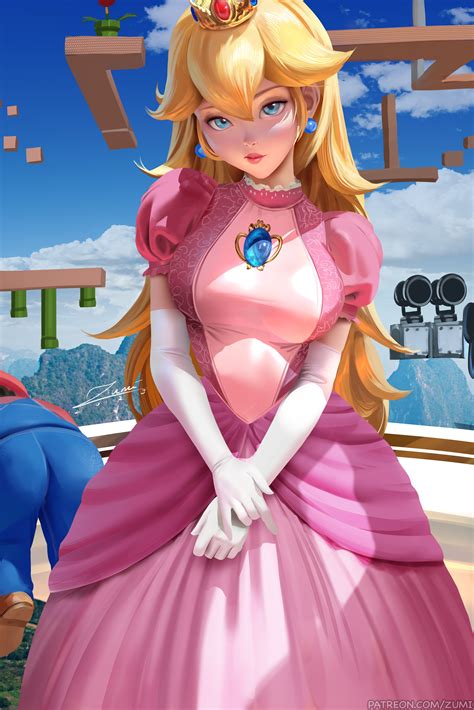 Zumi, sky, fan art, standing, clouds, drawing, dress, Princess Peach ...