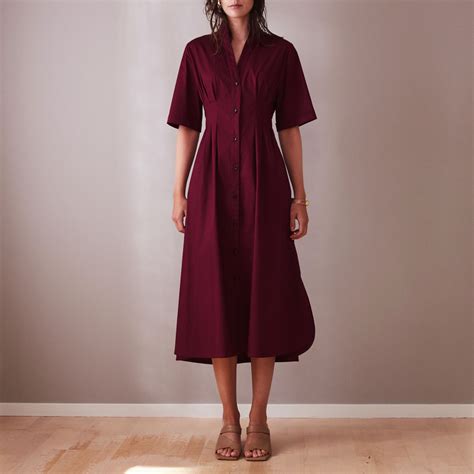Åsa wine red shirt dress cotton-midi length - Studio Heijne