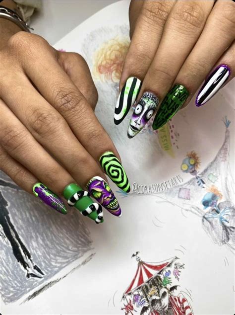 Spookyseason beetlejuice nail art – Artofit