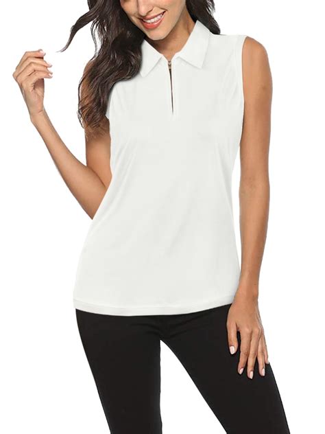 ADREAMLY Women Golf Shirts Sleeveless Tennis Polo Shirt Zip Up Sports ...