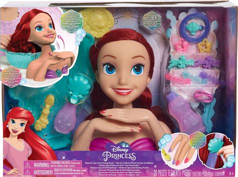 Brandclub - Disney Princess Shimmer Spa Ariel 8-inch Styling Head, 20-Pieces, Red Hair, Pretend ...