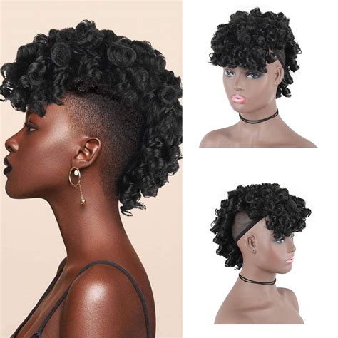 Mohawk Wigs for Black Women - Curly Ponytail with Bangs Clip-in Hair ...