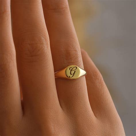 Personalized Initial Gold Ring, Signet 925 Sterling Silver Ring ...